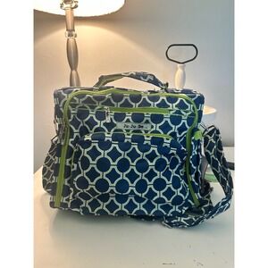 Ju-Ju-Be B.F.F Royal Envy Diaper Bag Messenger Tote Backpack Navy Green Trim‎